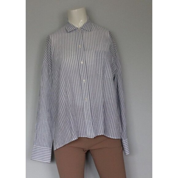 Vince Women's Size Small White Blue Relaxed-Fit Blouse Striped Button Down Shirt - Picture 1 of 6